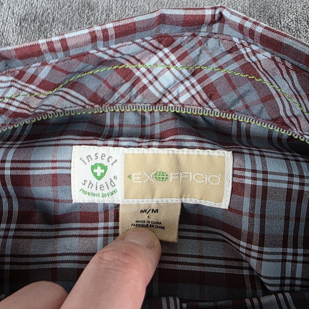 Exofficio Insect Shield Shirt Mens Medium Red Gray Plaid Fishing Outdoor M - Picture 4 of 10